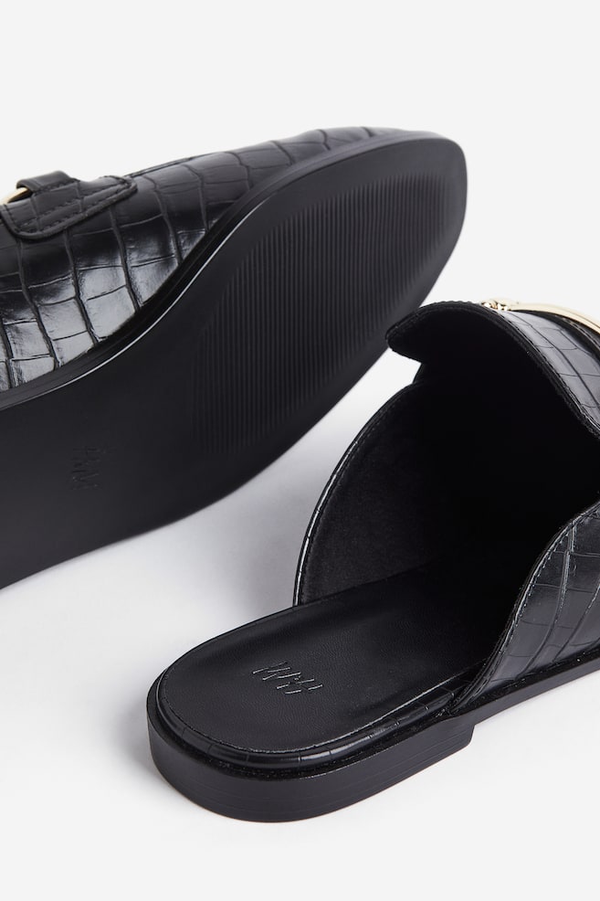 Snaffle-detail mule loafers - Black/Crocodile-patterned - 4