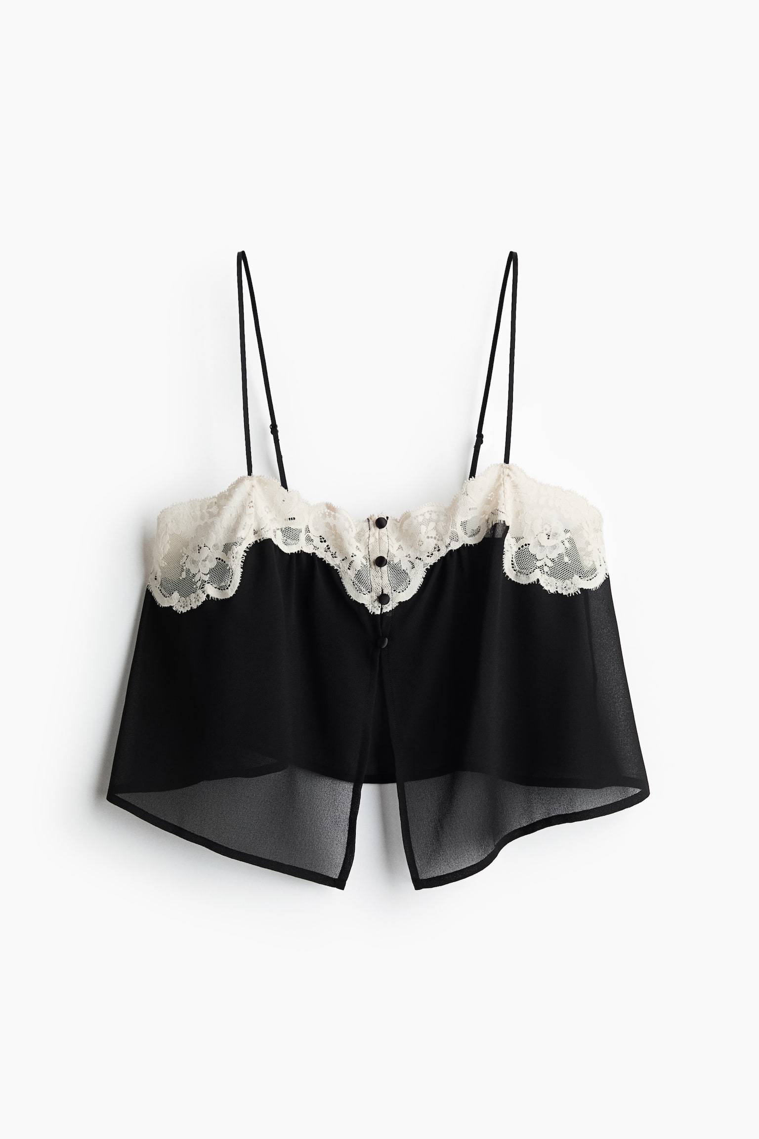 Stroptop med blondekant - Sort/Creme