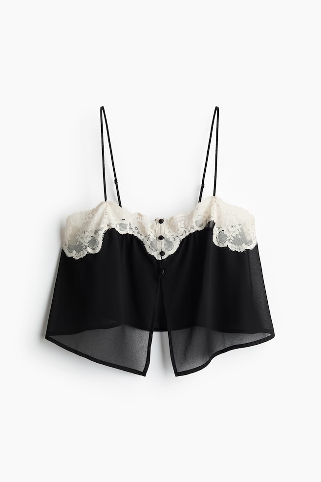Lace-trimmed strappy top - Black/Cream - 1