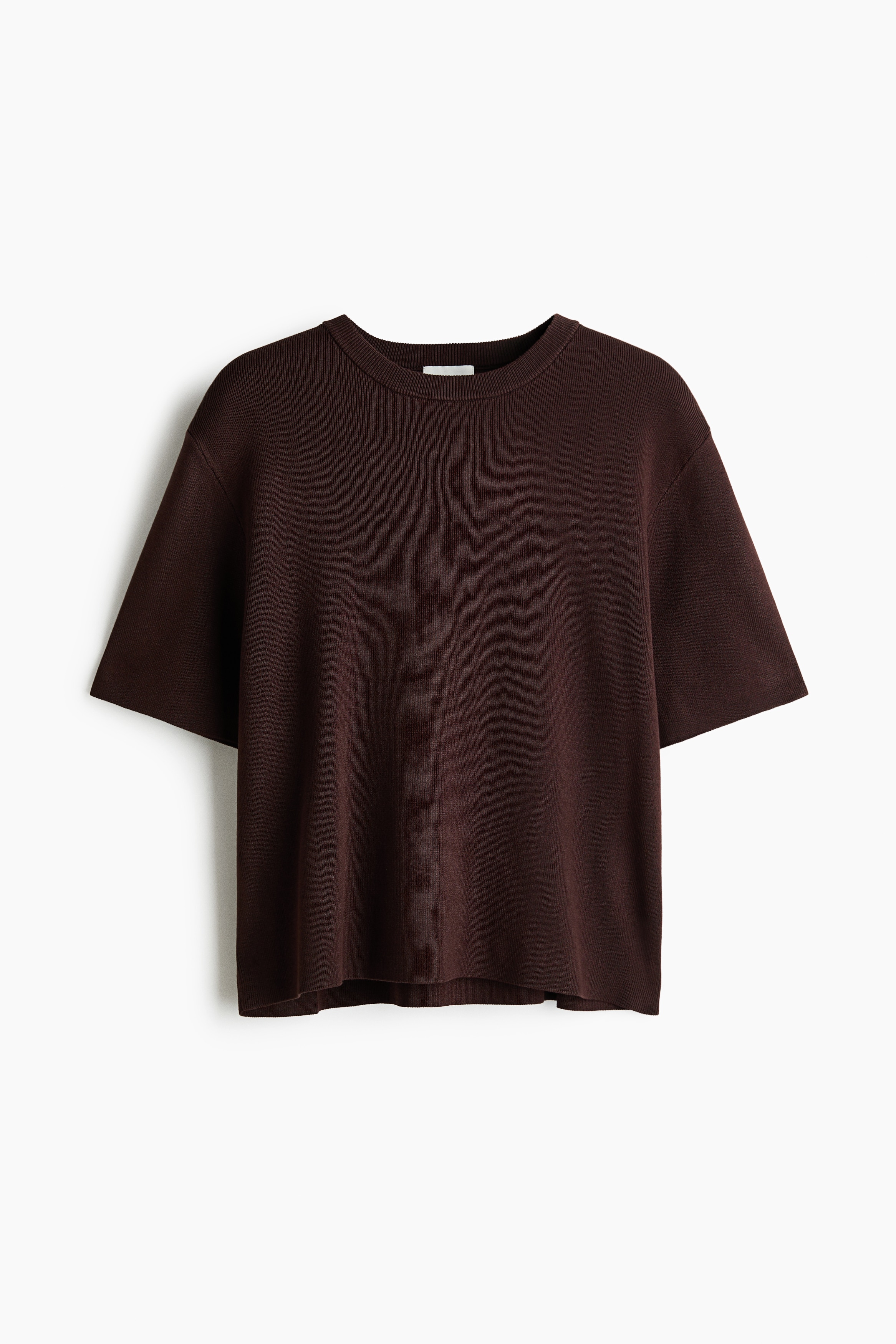 Knitted T-shirt - Dark brown/Light beige/Dark brown striped/White