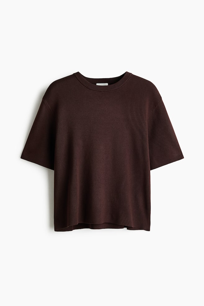 Knitted T-shirt - Dark brown/White/Light beige/Dark brown striped - 1