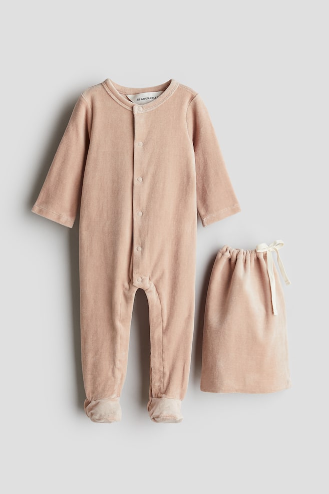Velour sleepsuit gift set - Dusty pink - 1
