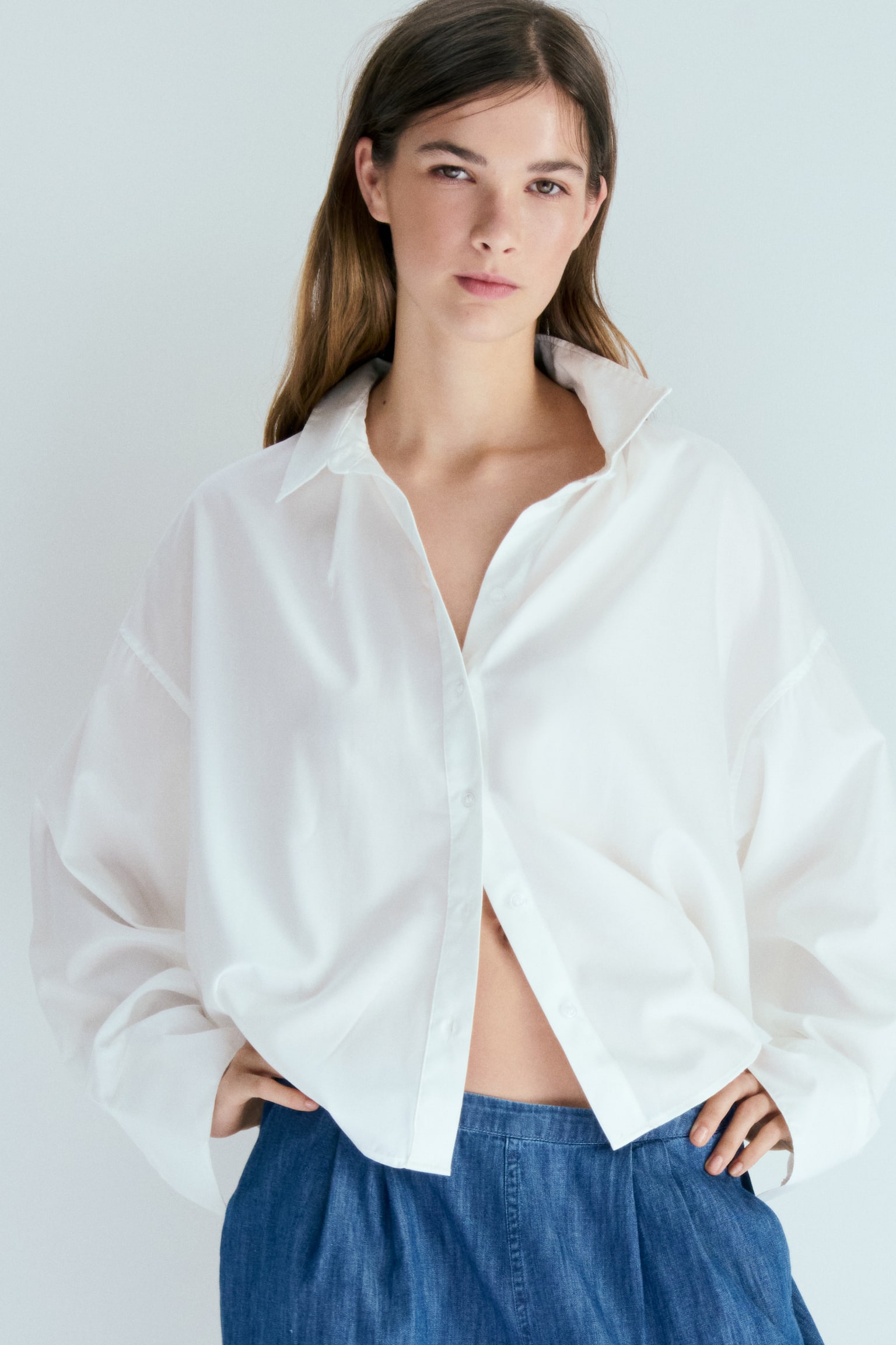 Loose-fit shirt - White/Blue/White striped - 4