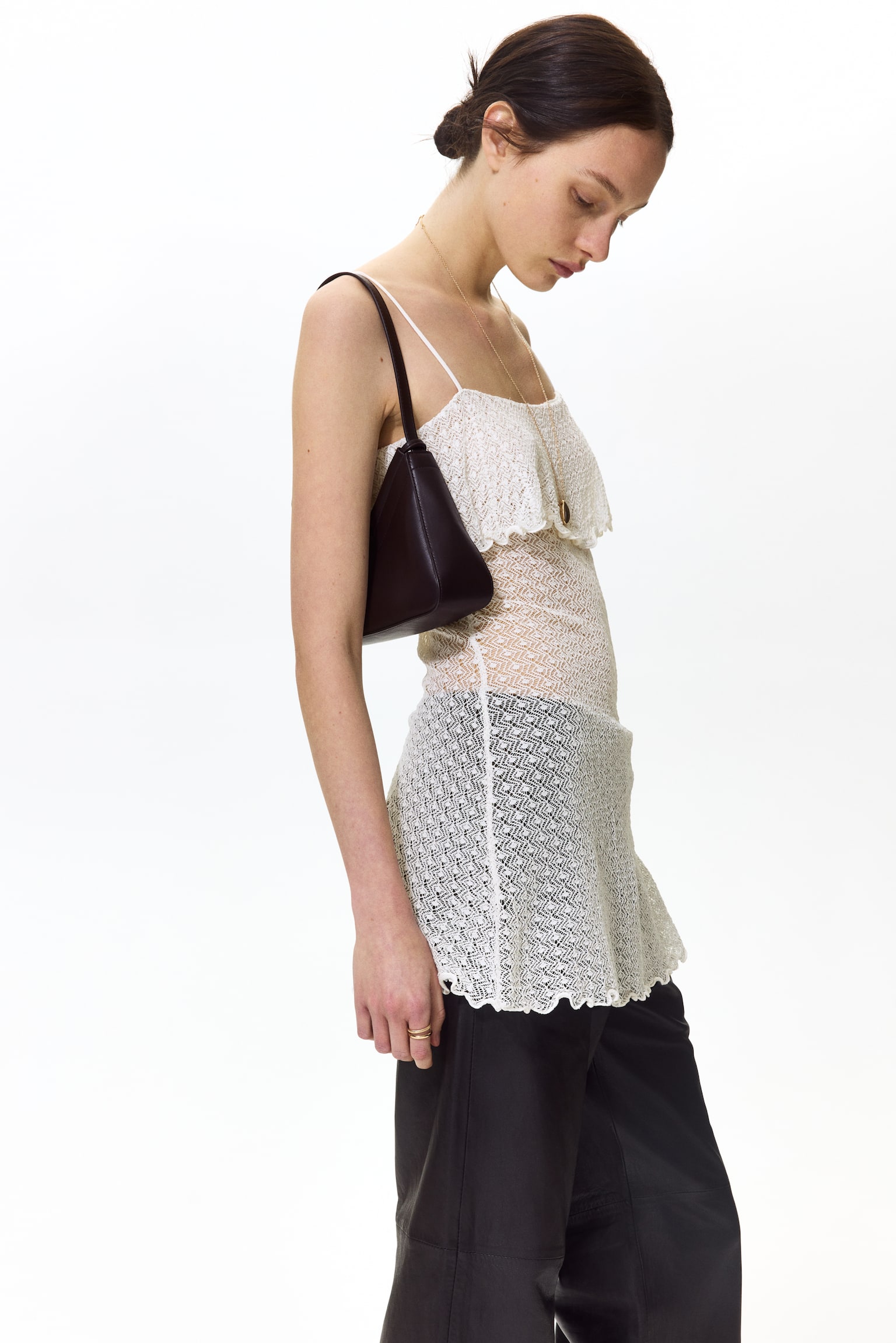 Pointelle-knit strappy top - White - 4