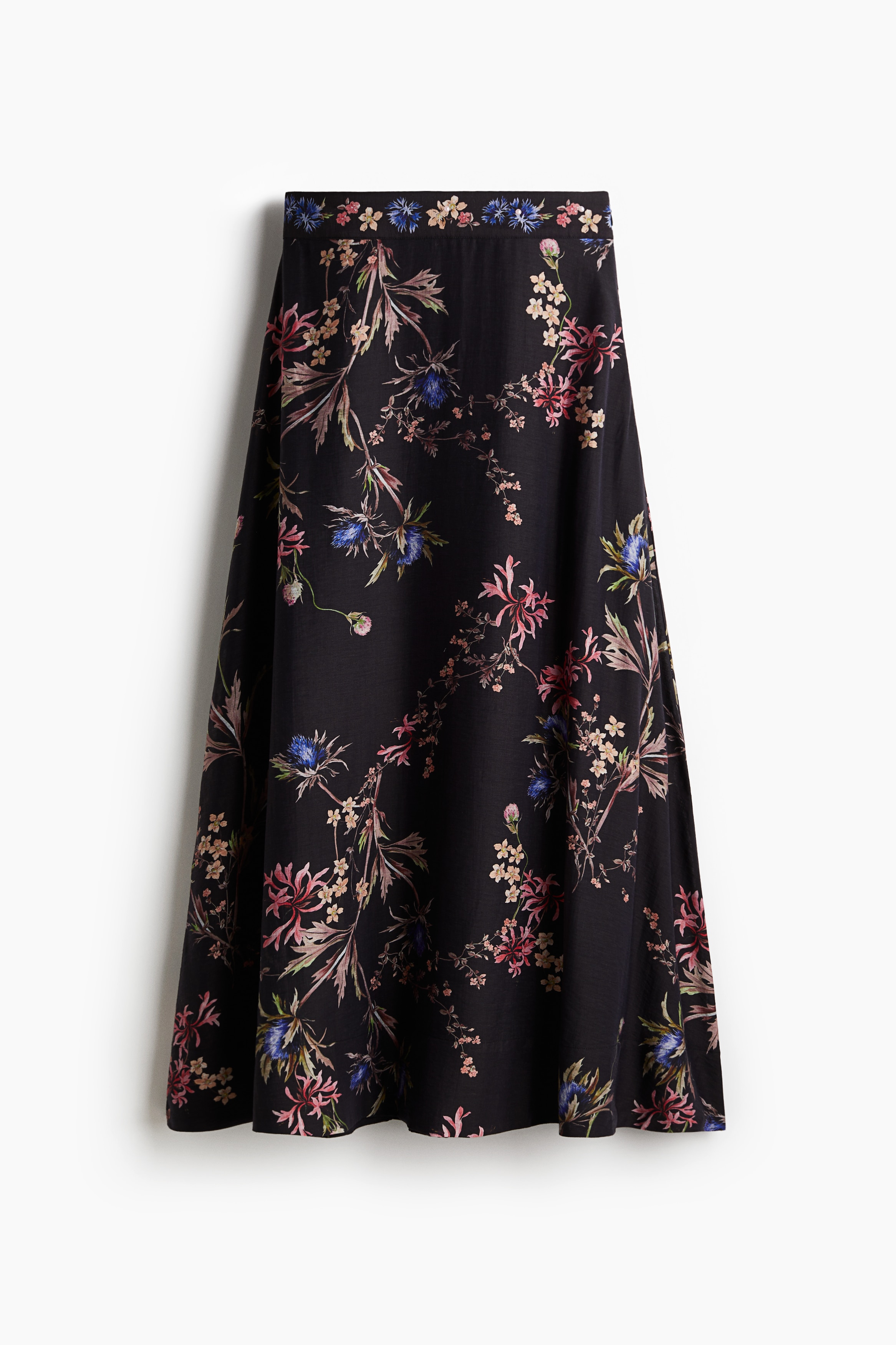 Long Flared Skirt - Black/floral
