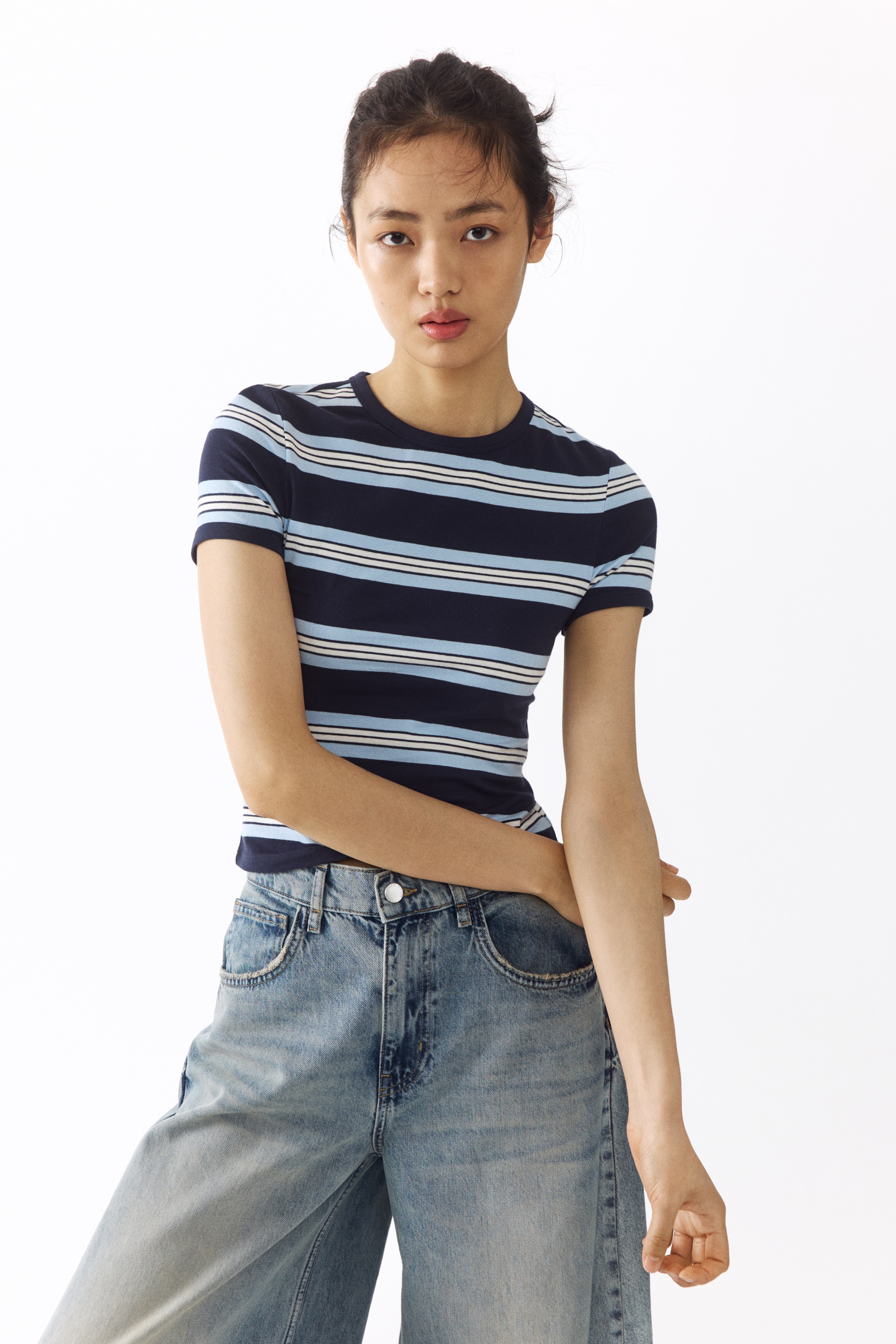 Fitted Cotton T-Shirt - Navy blue/striped/Light yellow/Le Charme/Cream/HL/Light yellow/1956/Dark blue/Paris