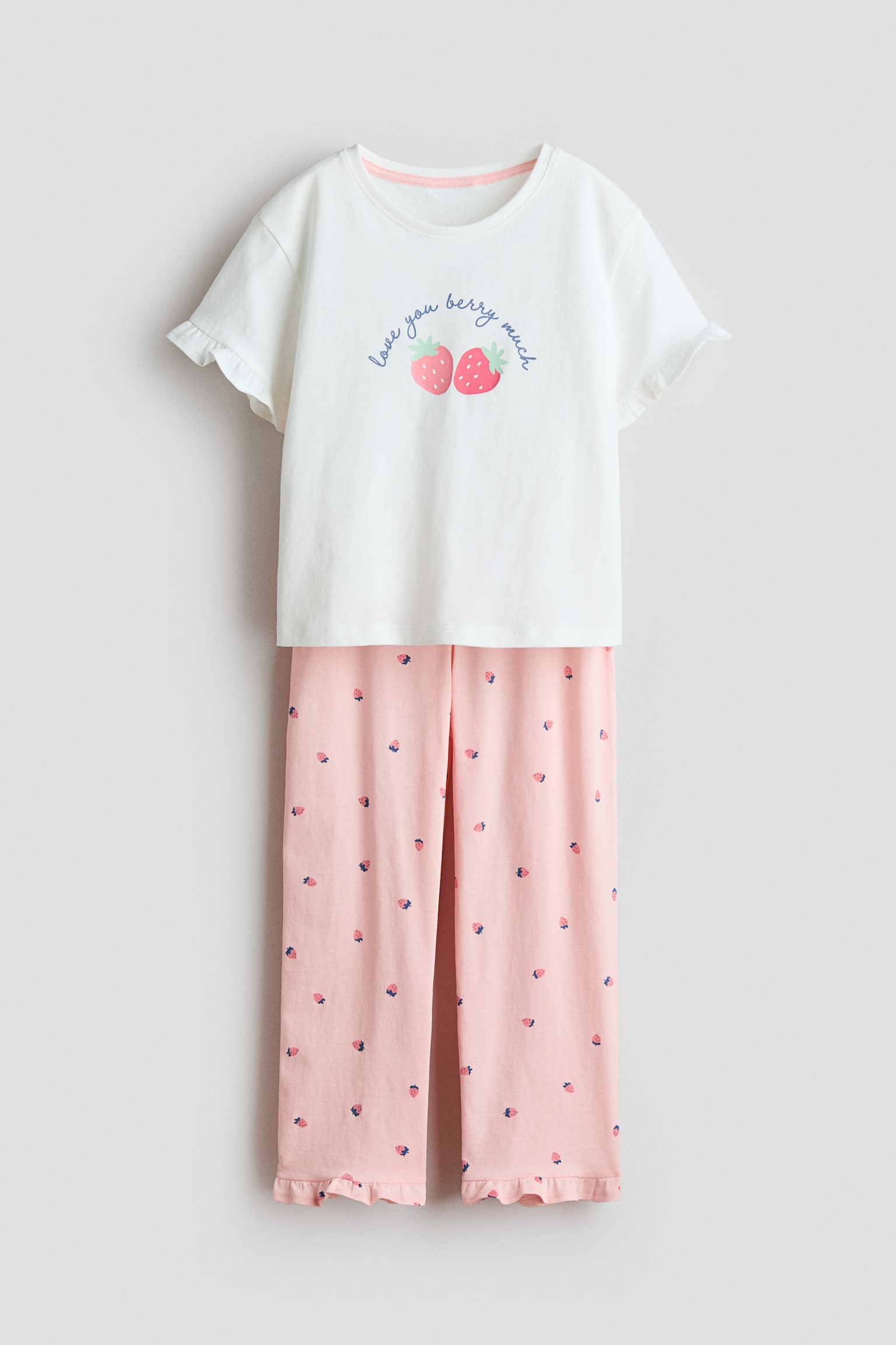 圖案棉質睡衣套裝 - 粉紅色/草莓