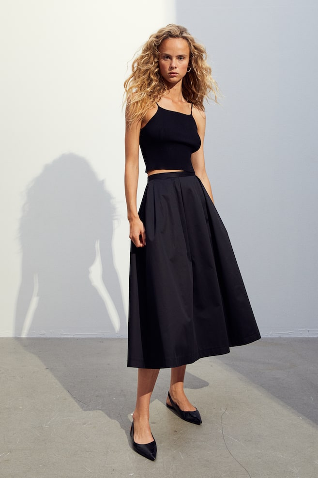 A-line cotton skirt - Black - 1