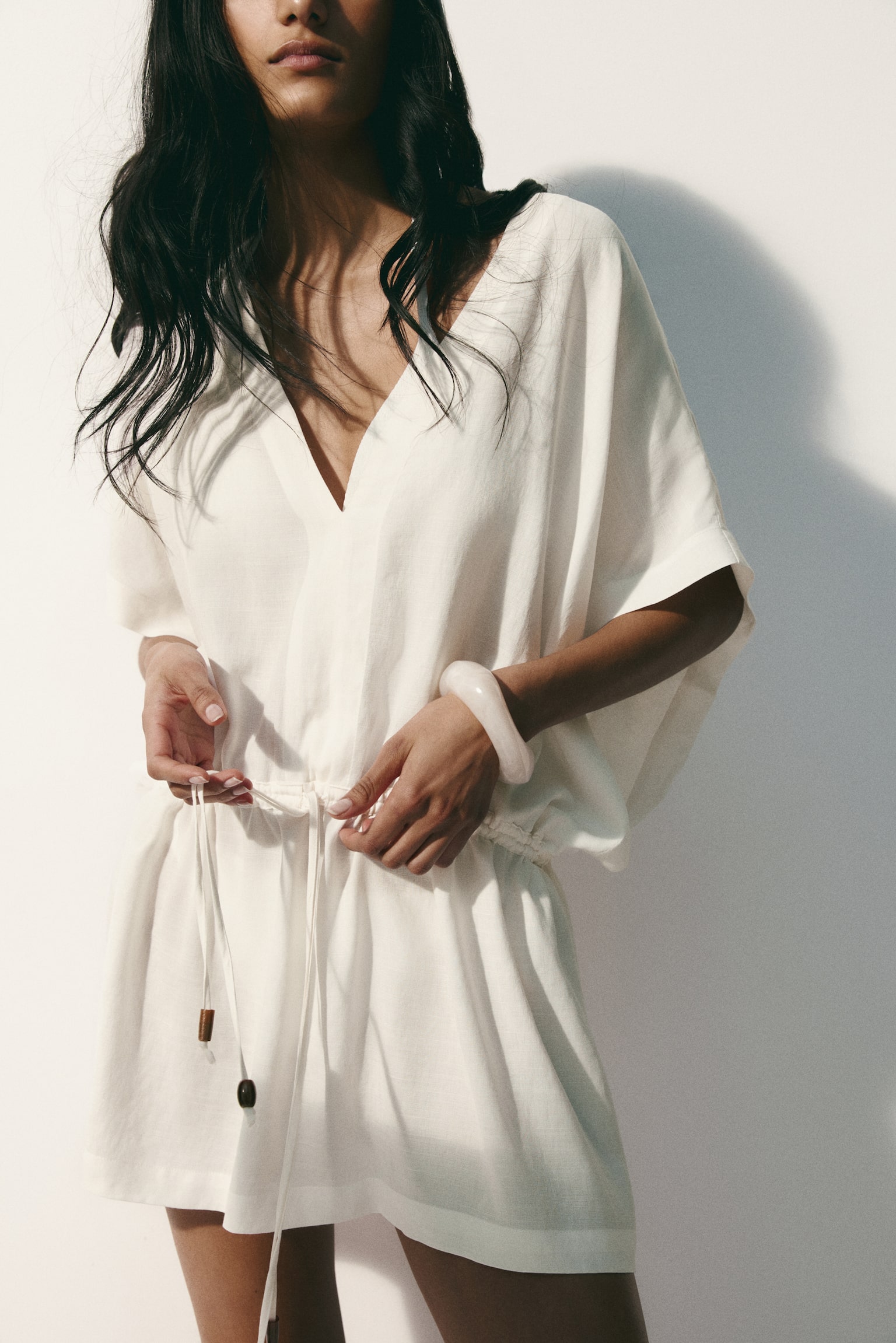 Beach kaftan dress - White/Dark brown - 3
