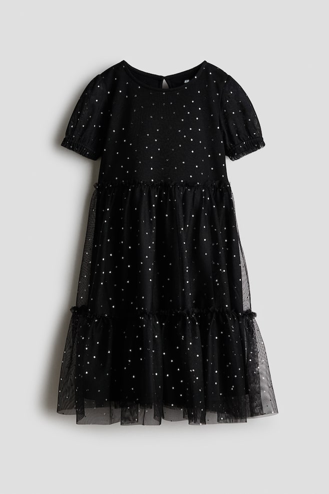 Foil-Print Tulle Dress - Black/stars/Pink/hearts - 1