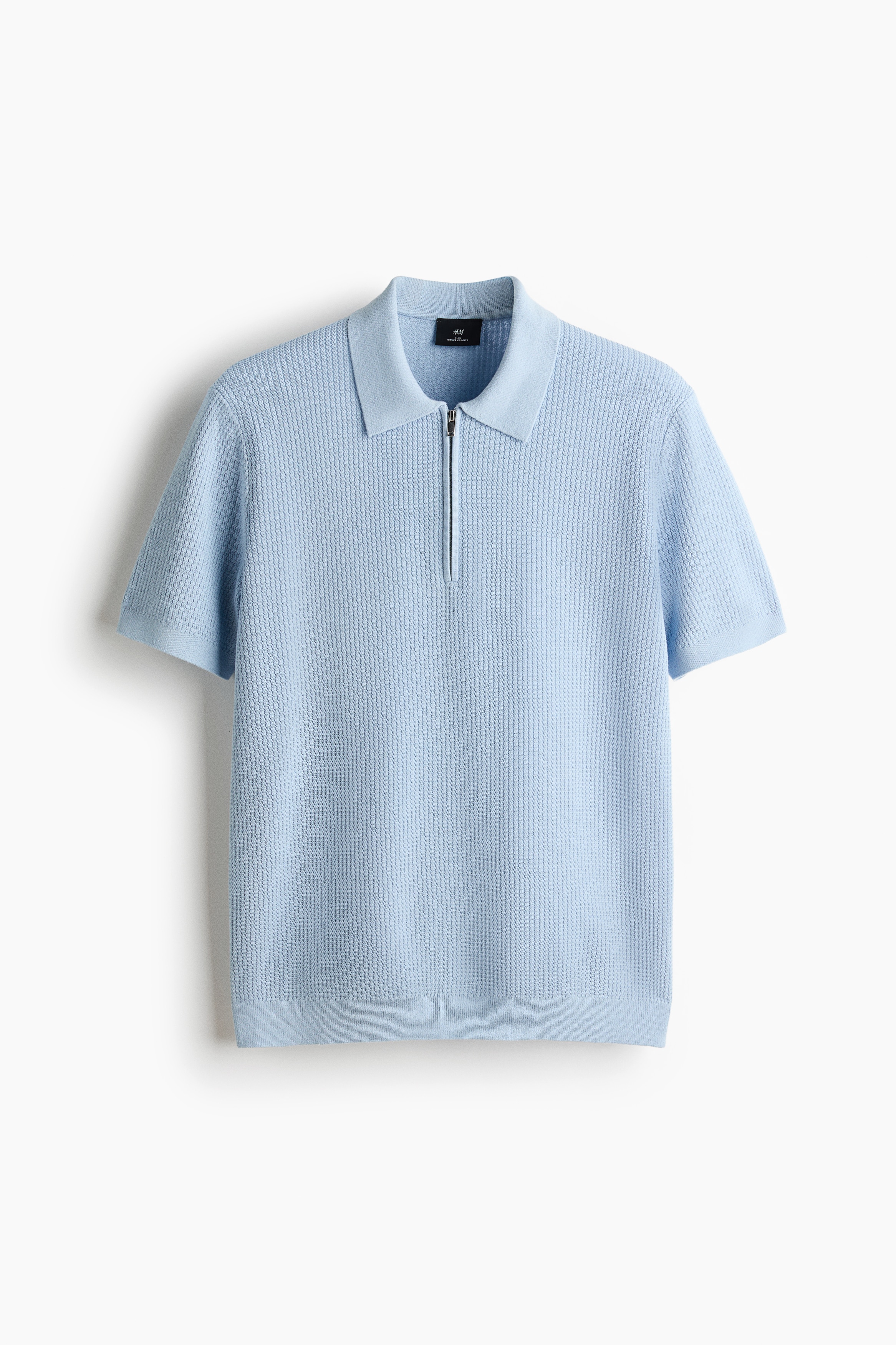 Slim-Fit Half-Zip Polo Shirt - Light blue/Gray melange/Cream