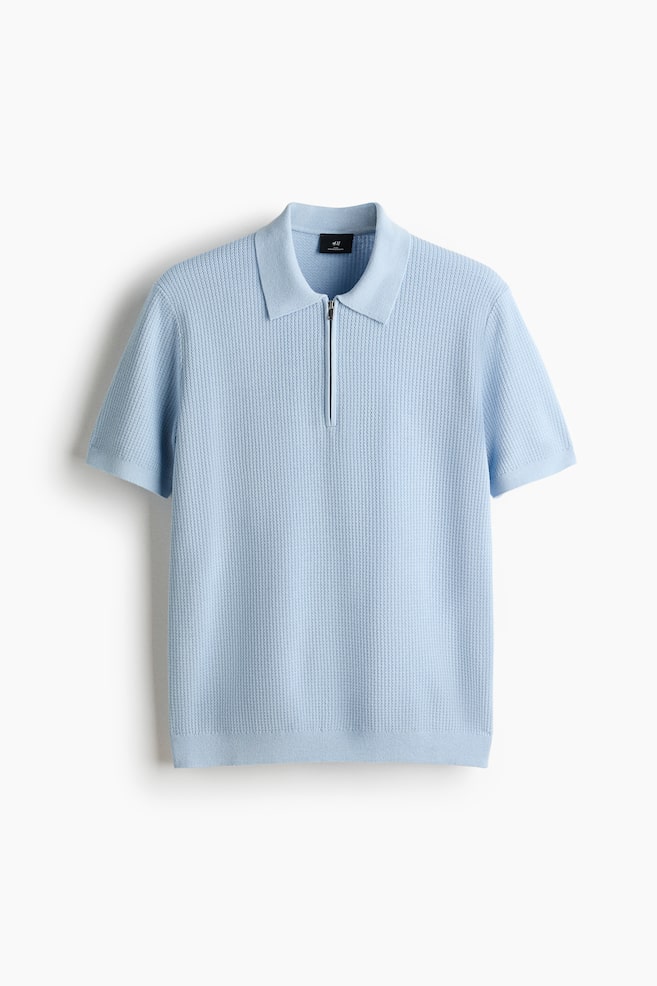 Slim-Fit Half-Zip Polo Shirt - Light blue/Cream/Gray melange - 1