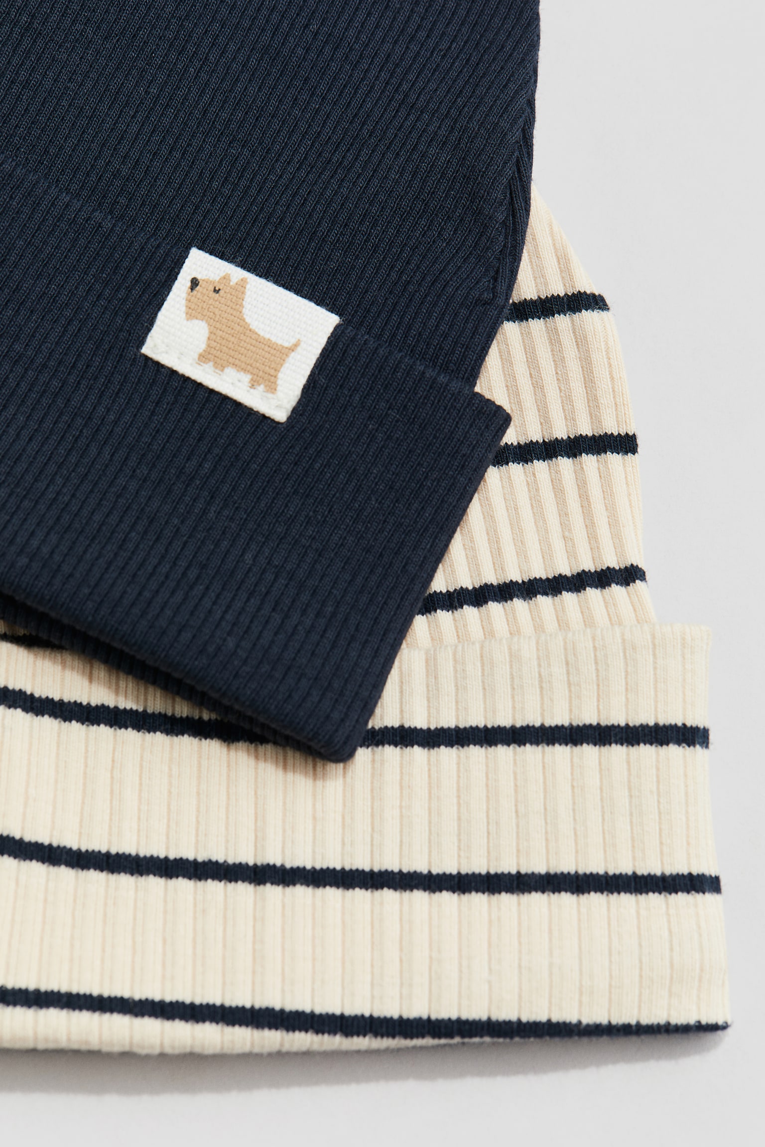 2-pack ribbed beanies - Navy blue/Striped - 2