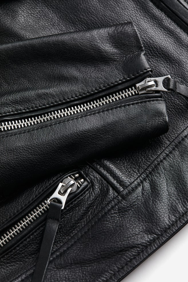 Leather biker jacket - Black - 3