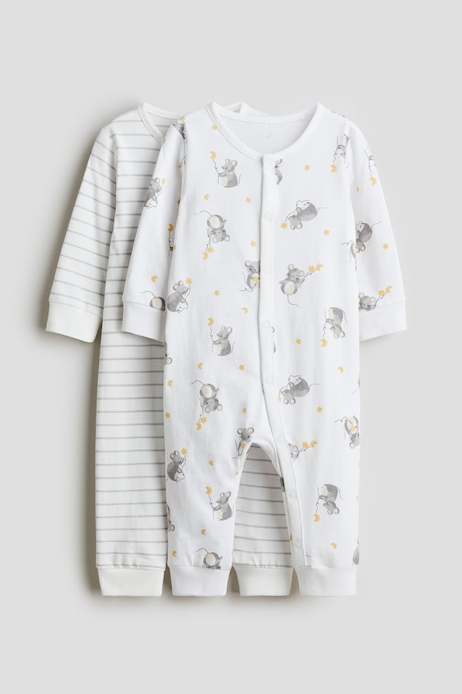 2-pack cotton sleepsuits - White/Mice/Light blue/Dinosaurs/Light pink/Bunnies/Light beige/Elephants/Pink/Floral/Light purple/Hearts/Pink/Bows/White/Patterned - 1