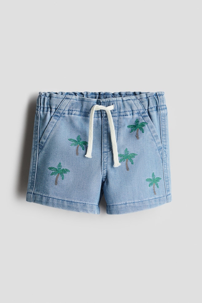 Denimshorts mit Stickerei - Denimblau/Palmen - 1