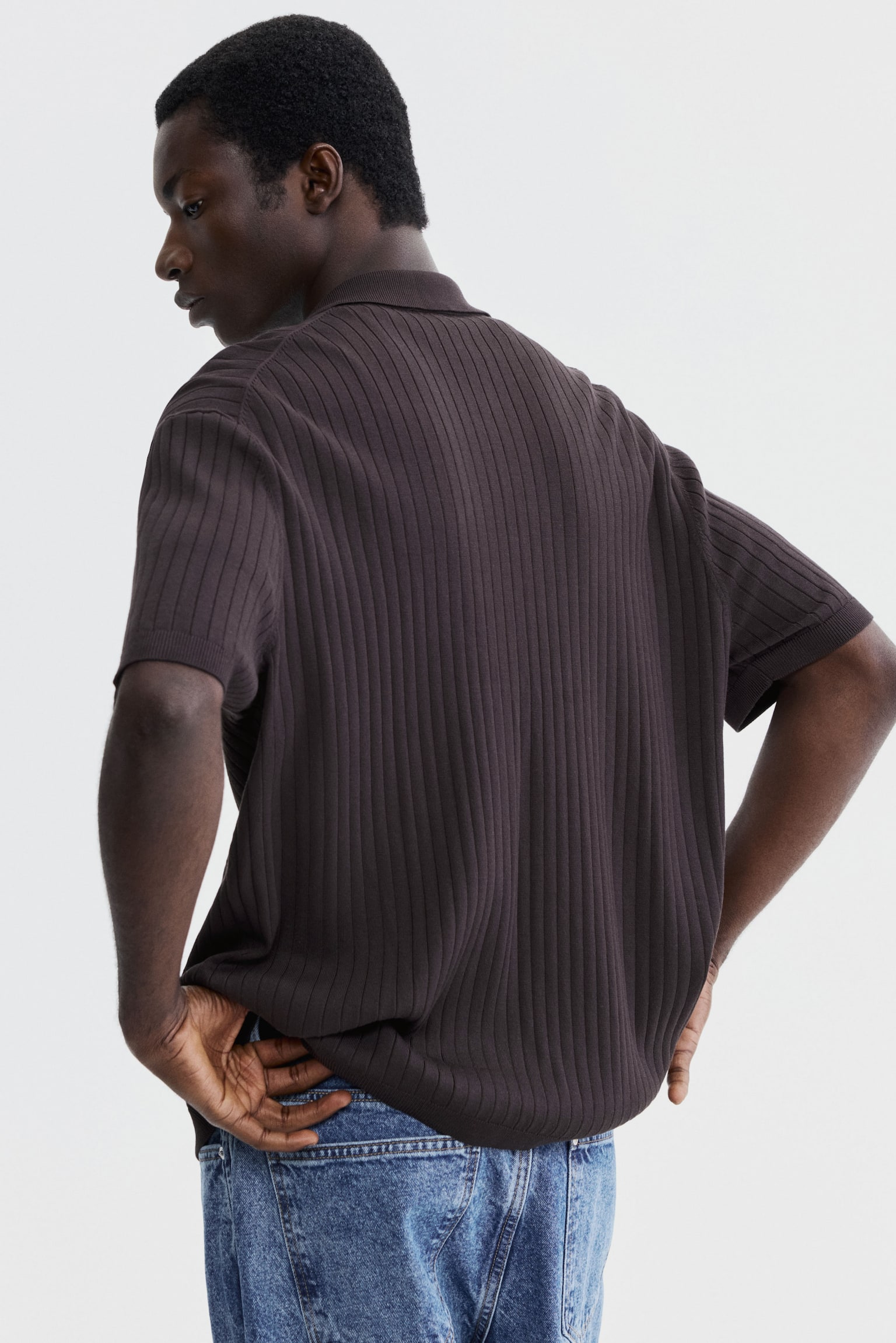 Regular Fit Rib-knit shirt - Dark brown/Cream/Dark blue - 4
