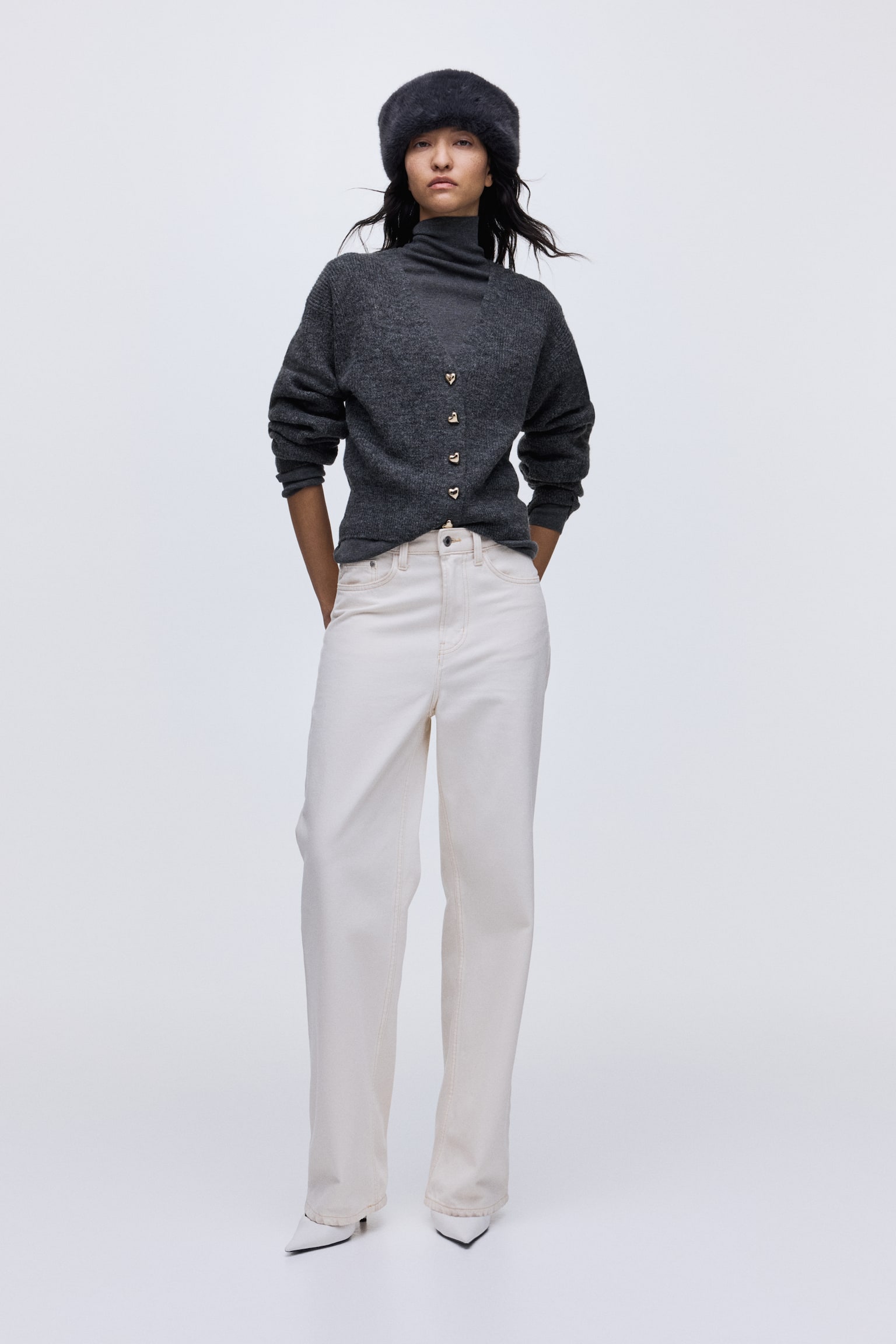 קרדיגן ריב - אפור כהה/סגול שזיף כהה/קרם - 5