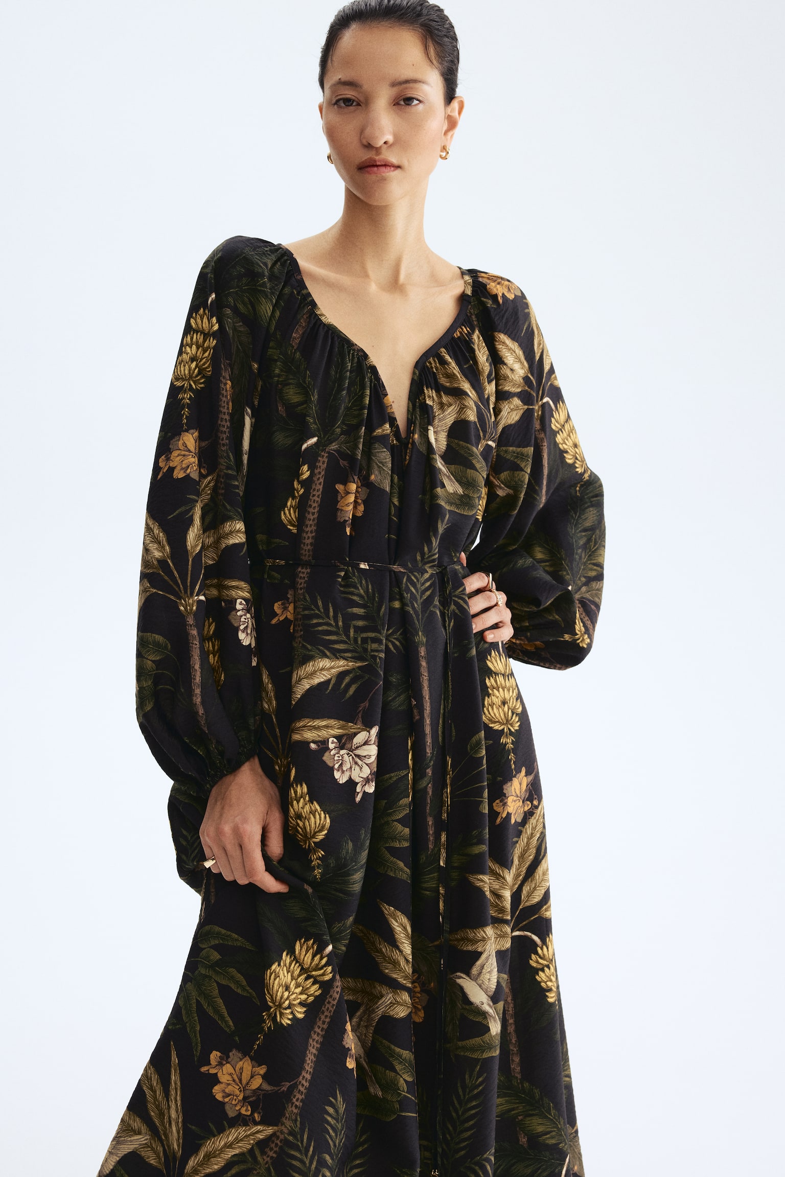 Vestido túnica oversized - Negro/Floreado - 1