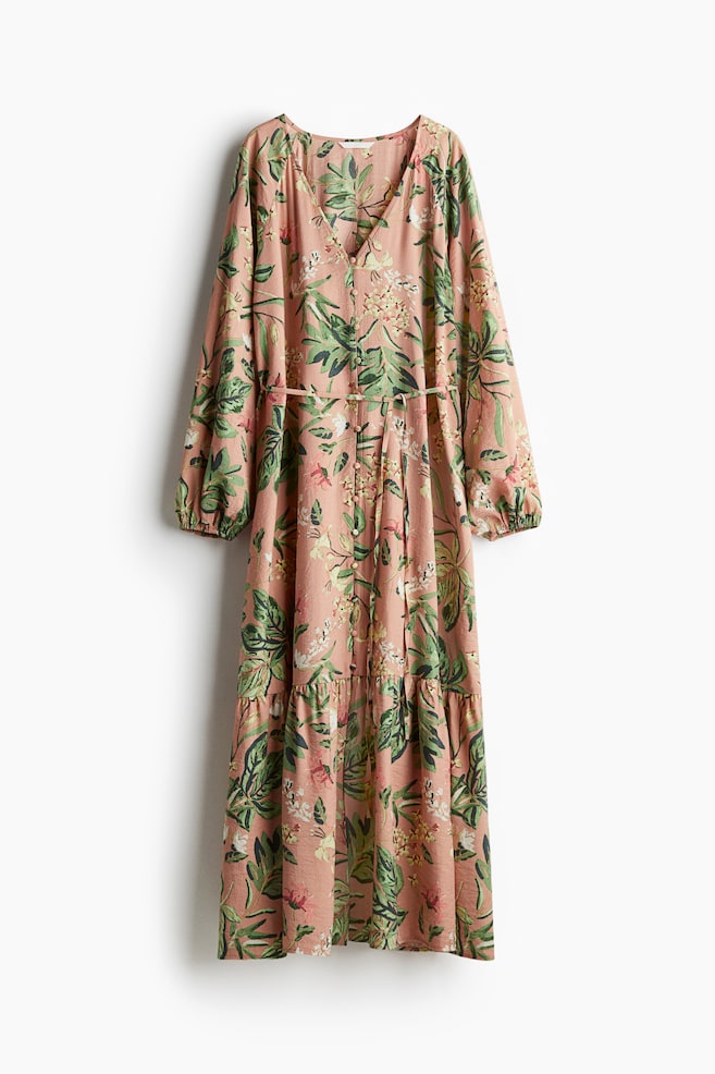 Robe en crêpe avec ceinture à nouer - Rose ancien/motif/Crème/coquillages/Blanc/fleuri/Crème/motif noir - 1