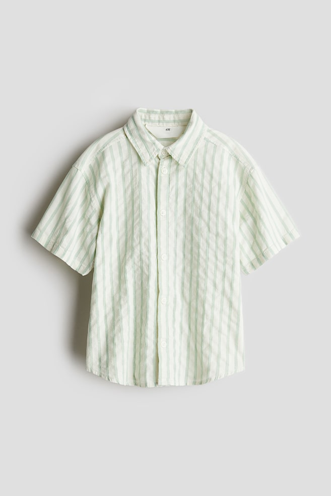 Chemise en seersucker de coton - Blanc/rayures vertes - 1