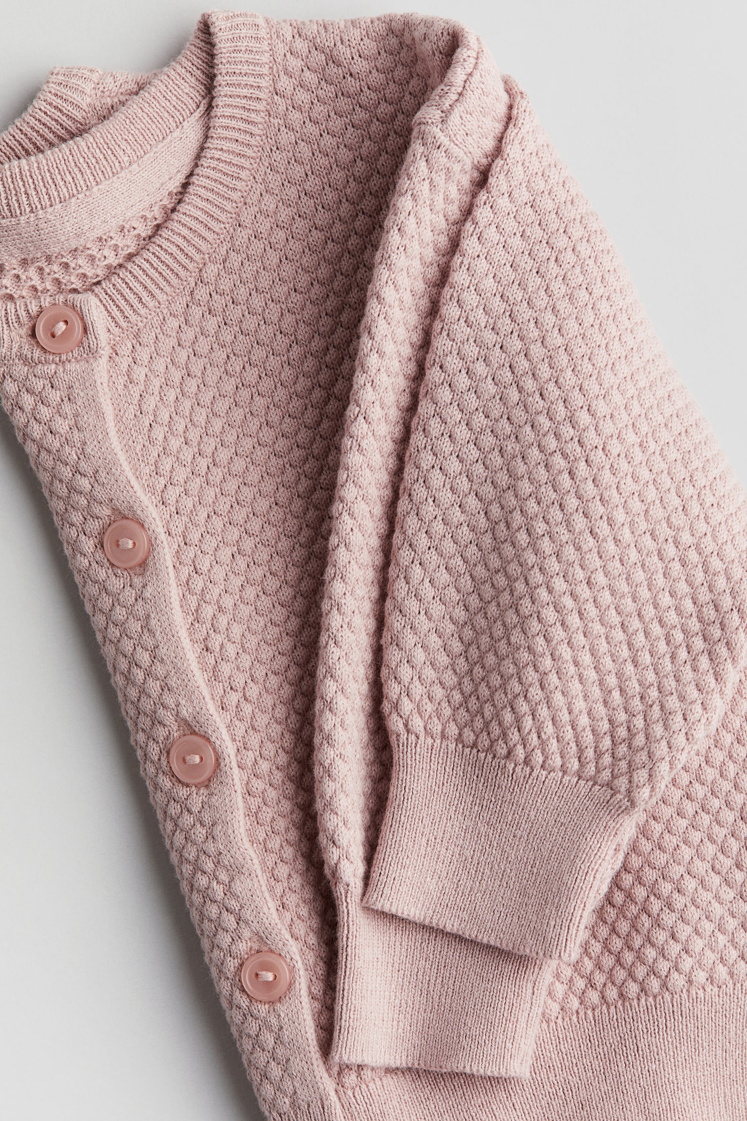 Pattern-knitted cotton cardigan - Light dusty pink/Cream/Light grey marl - 2