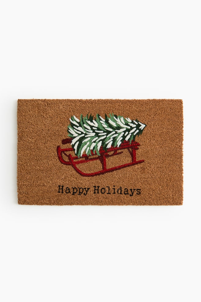 Printed coir doormat - Brown/Happy Holidays - 1