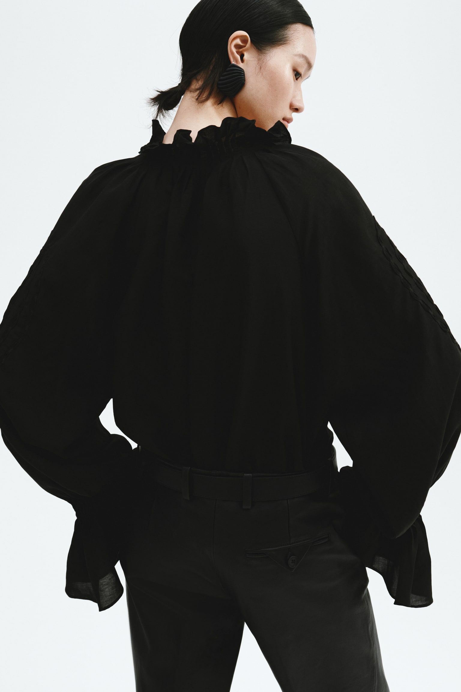 Embroidered linen-blend blouse - Black - 3