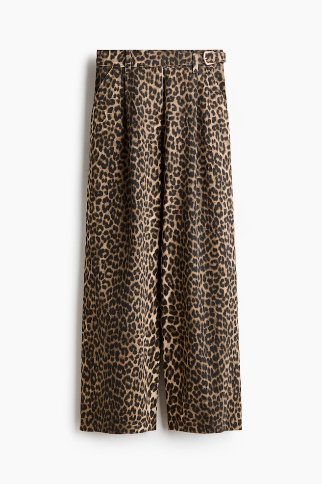 Belt-Detail Denim Pants - Beige/leopard print - 1