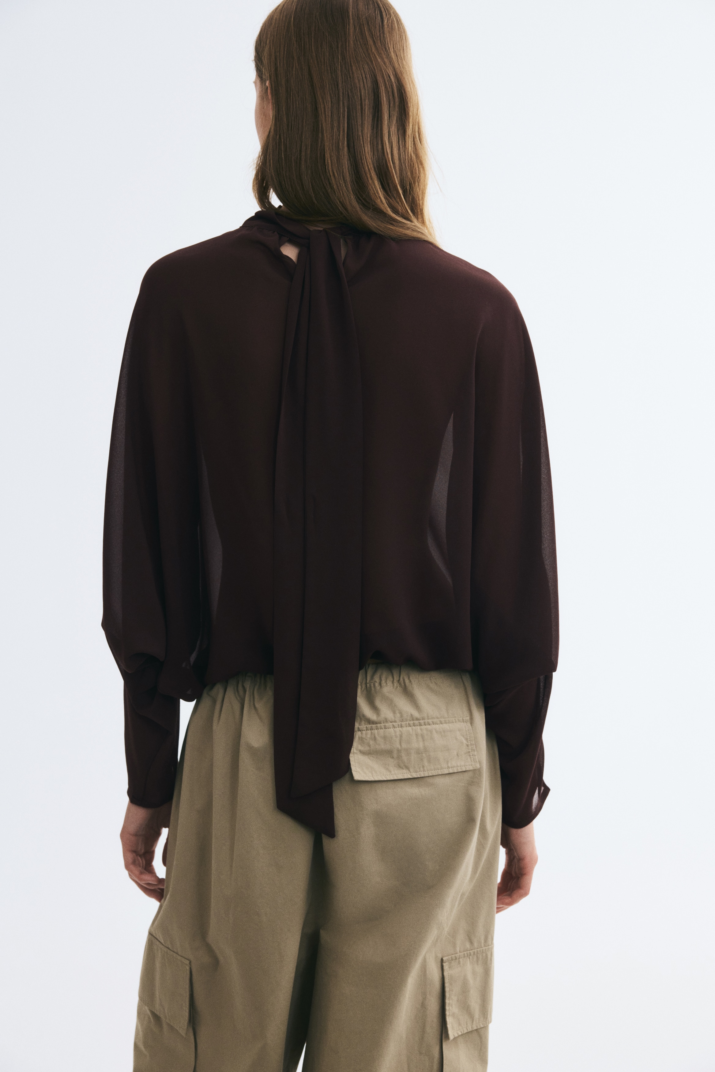 Tie-Back Stand-Up-Collar Blouse - thumbnail 9