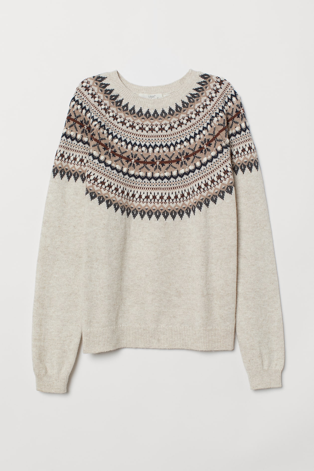 Jacquard-knit jumper - Long sleeve - Beige/Patterned - Ladies | H&M GB