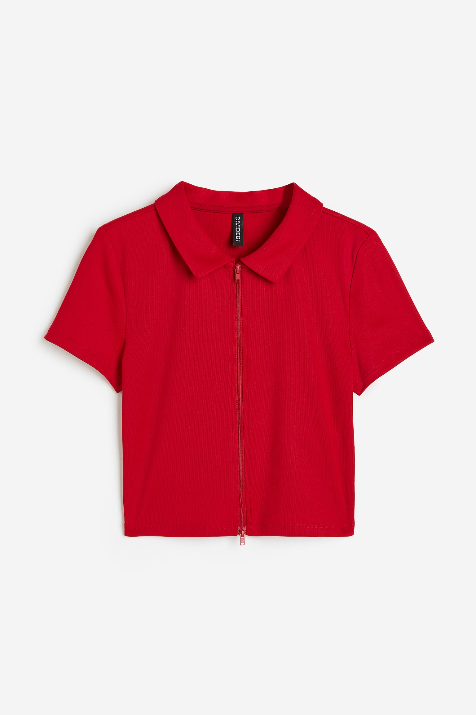 Collared Zip Up Top - Red/Natural white/Black