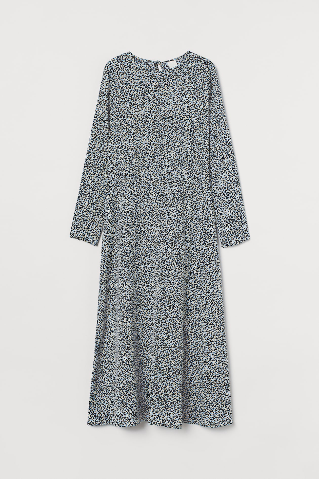 Slit-front dress - Round neck - Long sleeve - Dark blue/Patterned ...