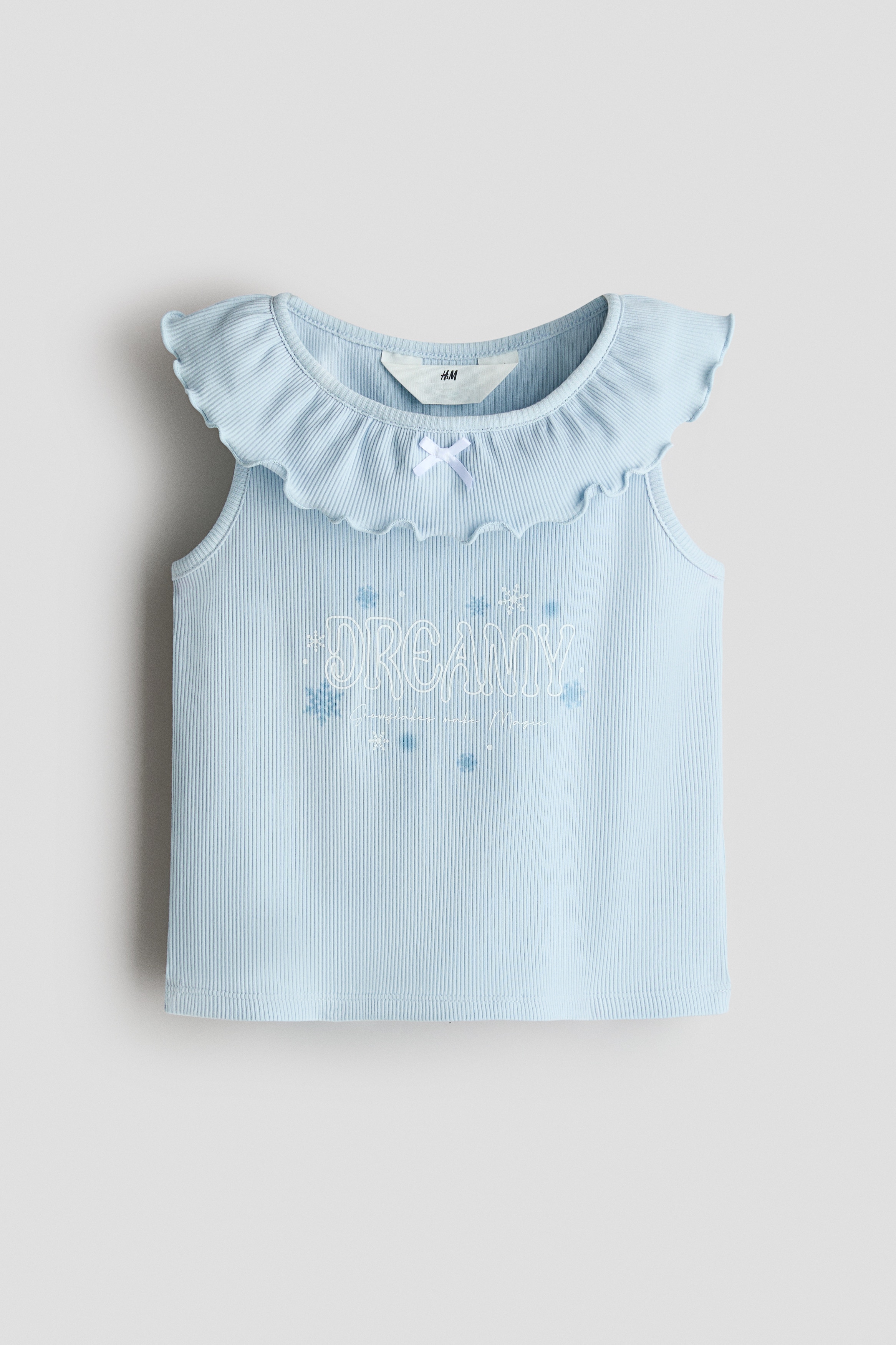 Flounce-trimmed cotton top - Light blue/Dreamy/Ivory/Snowflakes