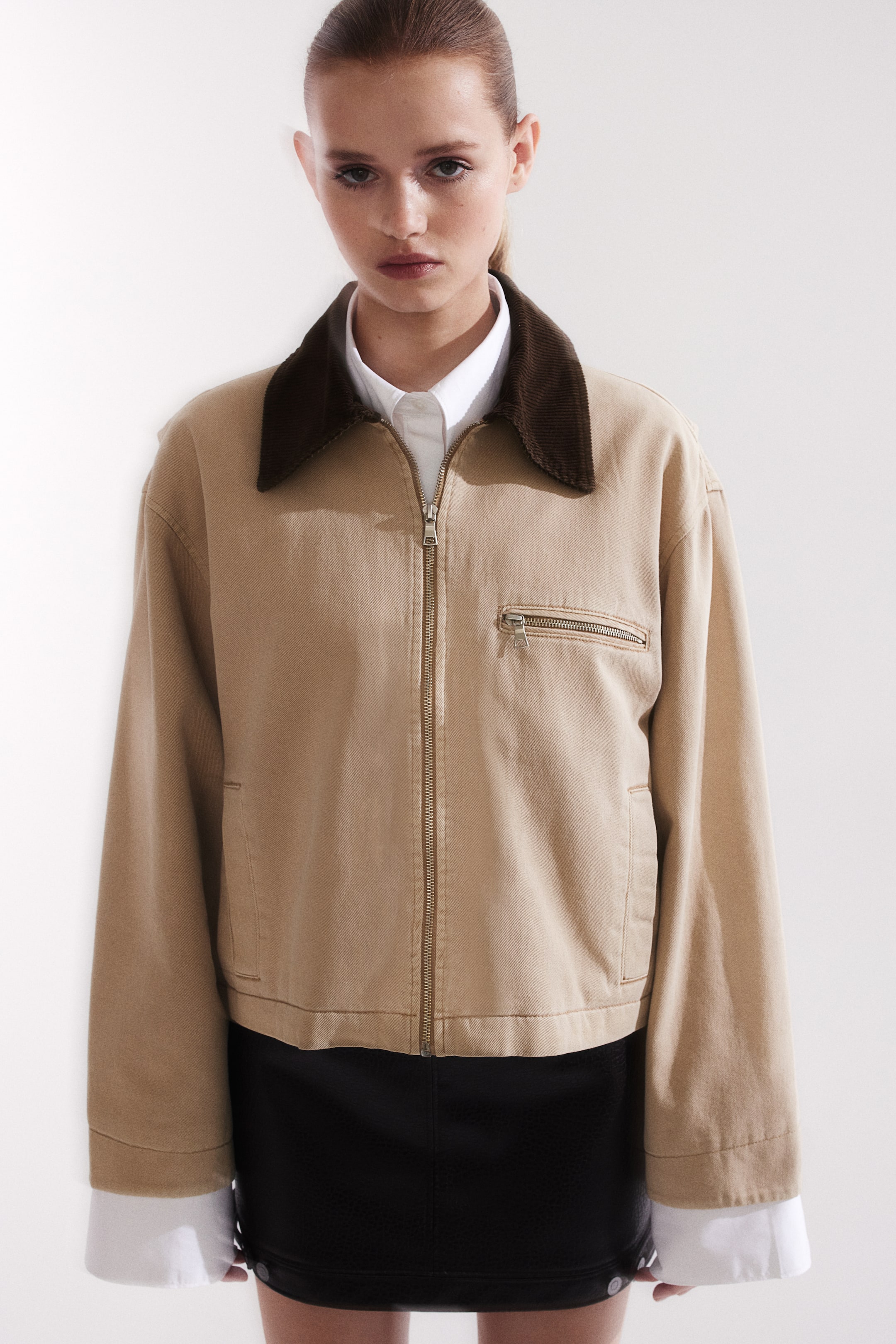 Twill Jacket with Corduroy Collar