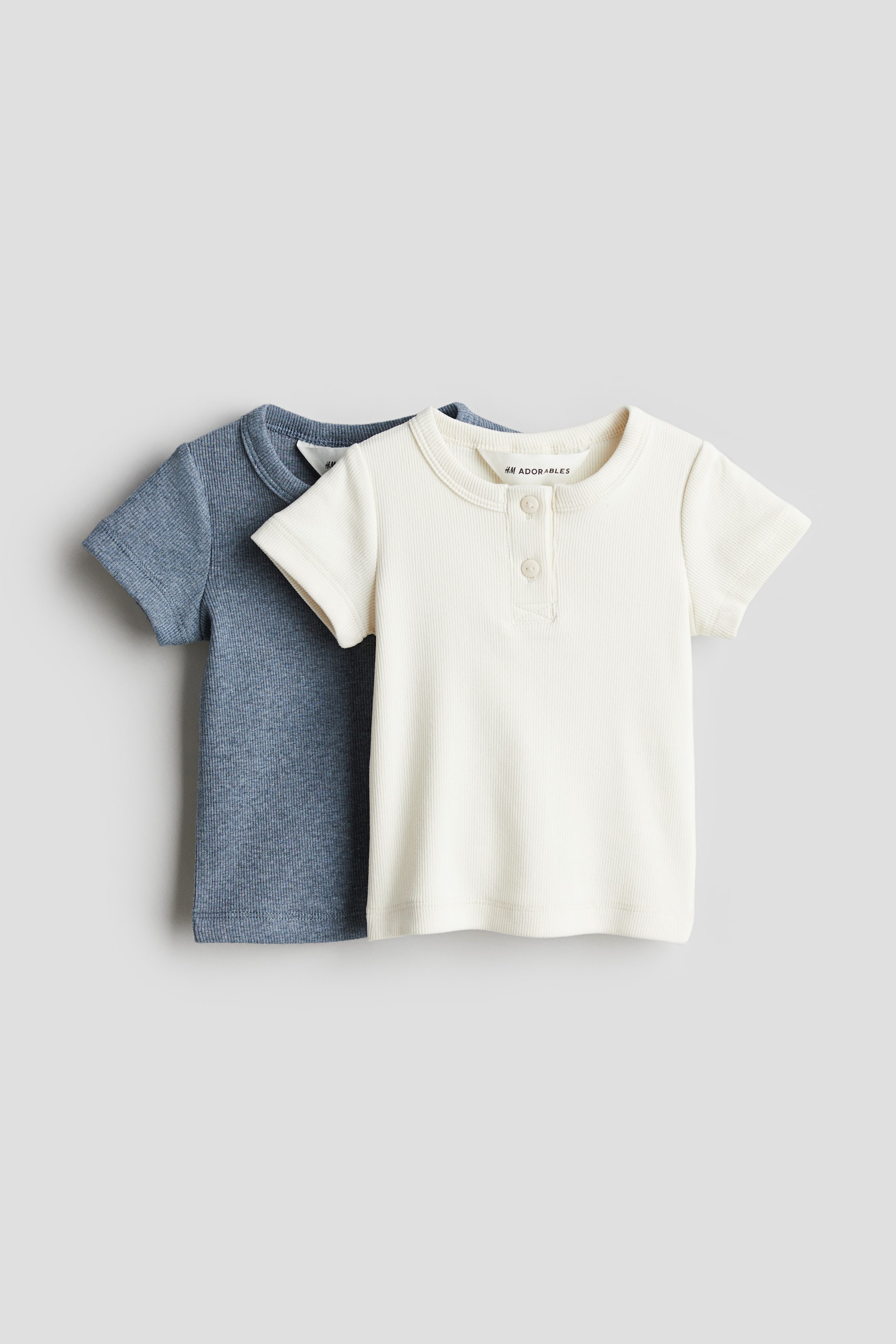 2-pack Ribbed Cotton Henley Shirts