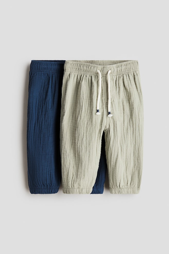 2-Pack Cotton Muslin Pants - Dark blue/light khaki green/Brown/light blue - 1