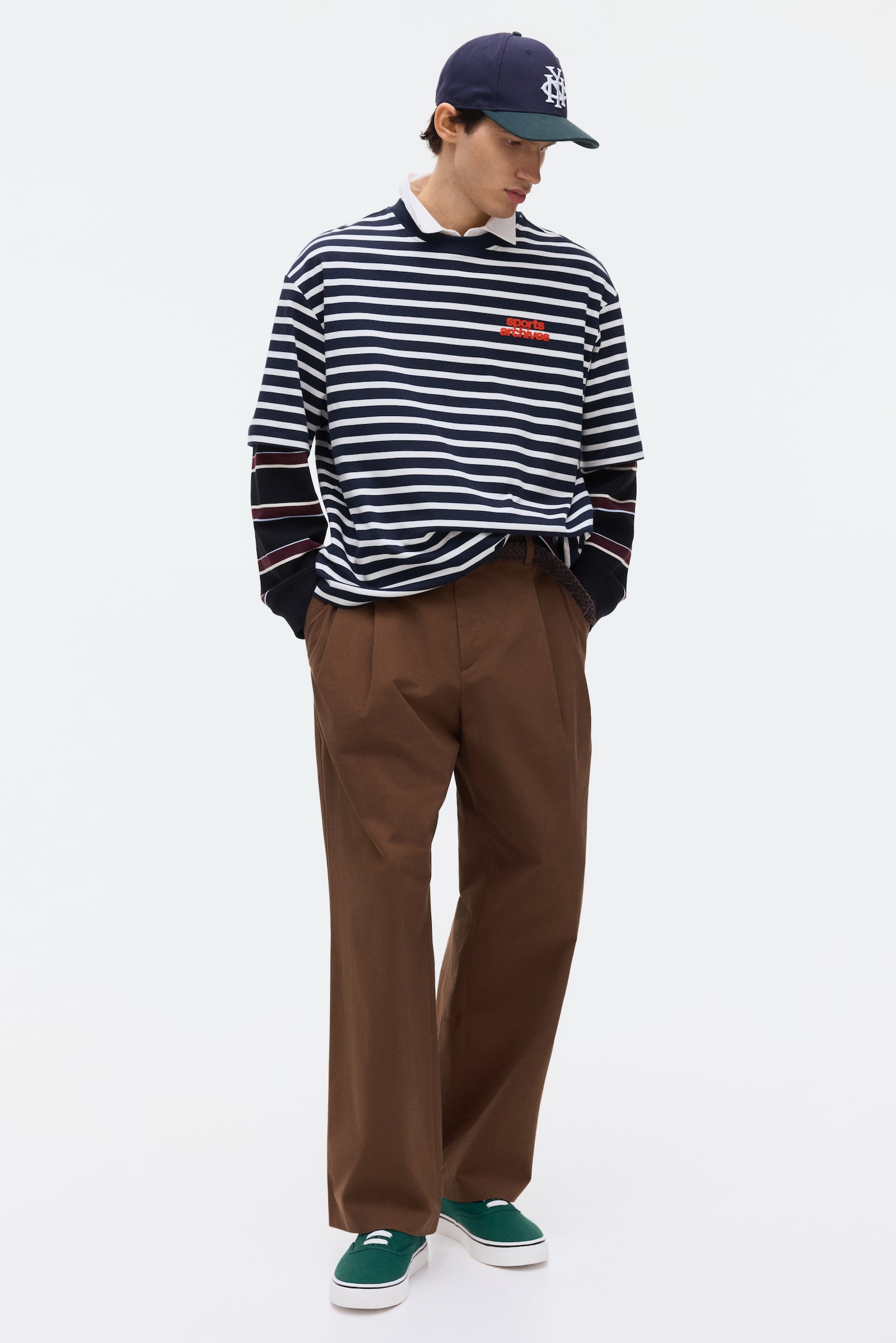Loose Fit Cotton T-shirt - Navy blue/Striped/White/Striped - 6