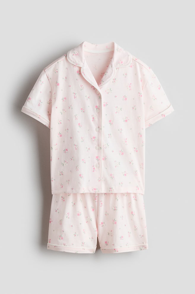 Patterned jersey pyjamas - Powder pink/Floral/Light blue/Hearts/Light pink/Hearts - 1