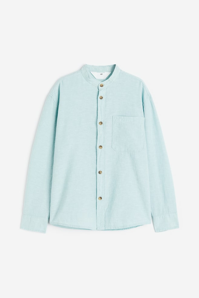 Linen-blend grandad shirt - Light turquoise/White/Light blue/Khaki green - 1