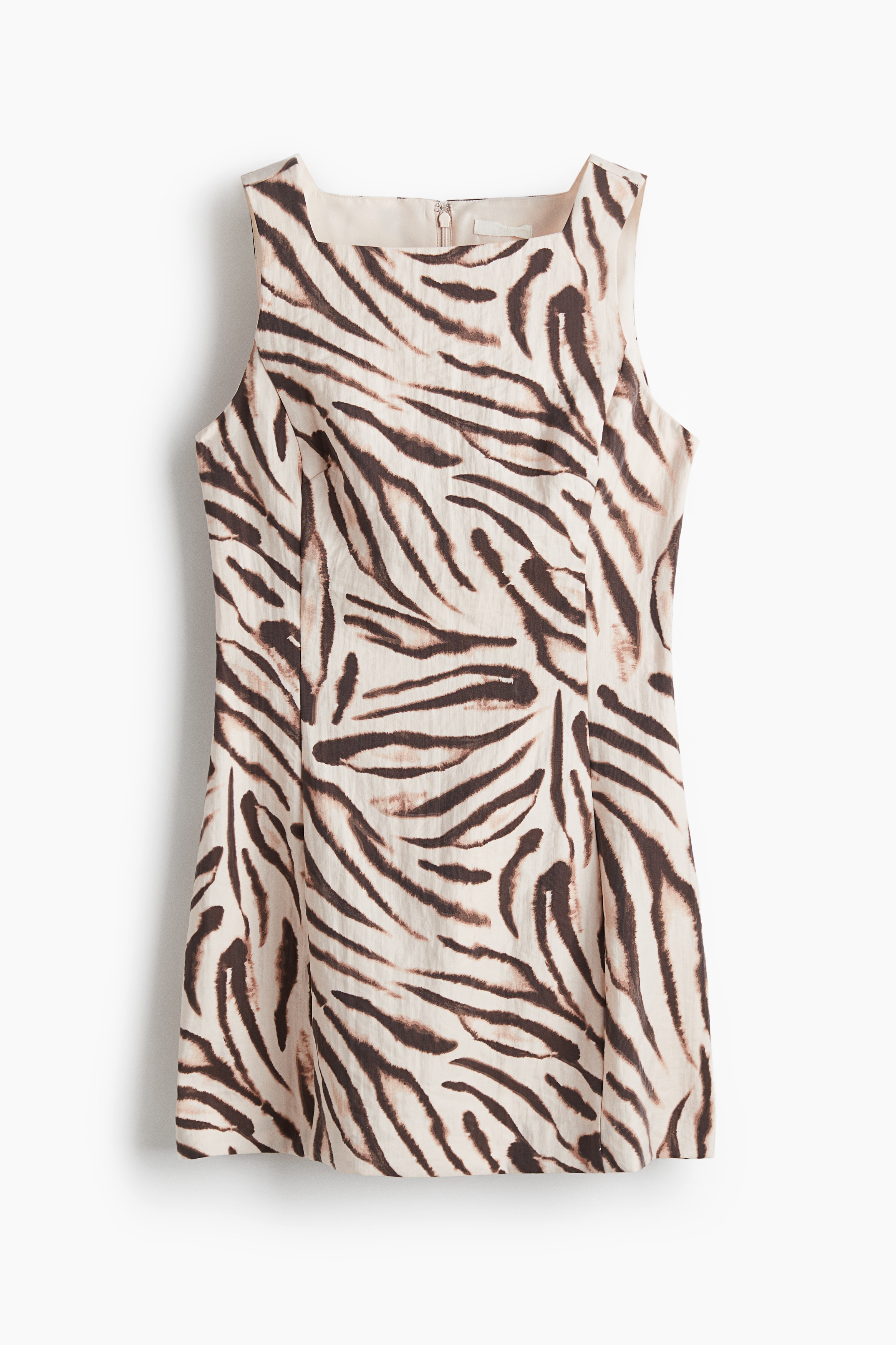 Vestido de sarga con escote cuadrado - Beige claro/Estampado de cebra/Naranja/Marrón oscuro/Negro/Crema/Marrón oscuro/Floral