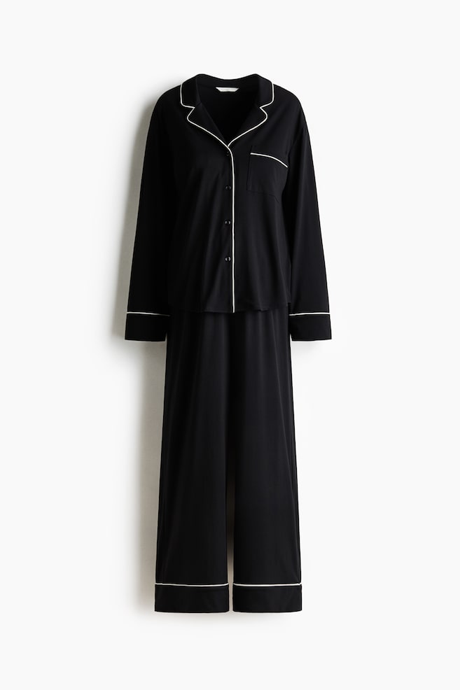 MAMA Piping-detail Pajamas - Black - 1