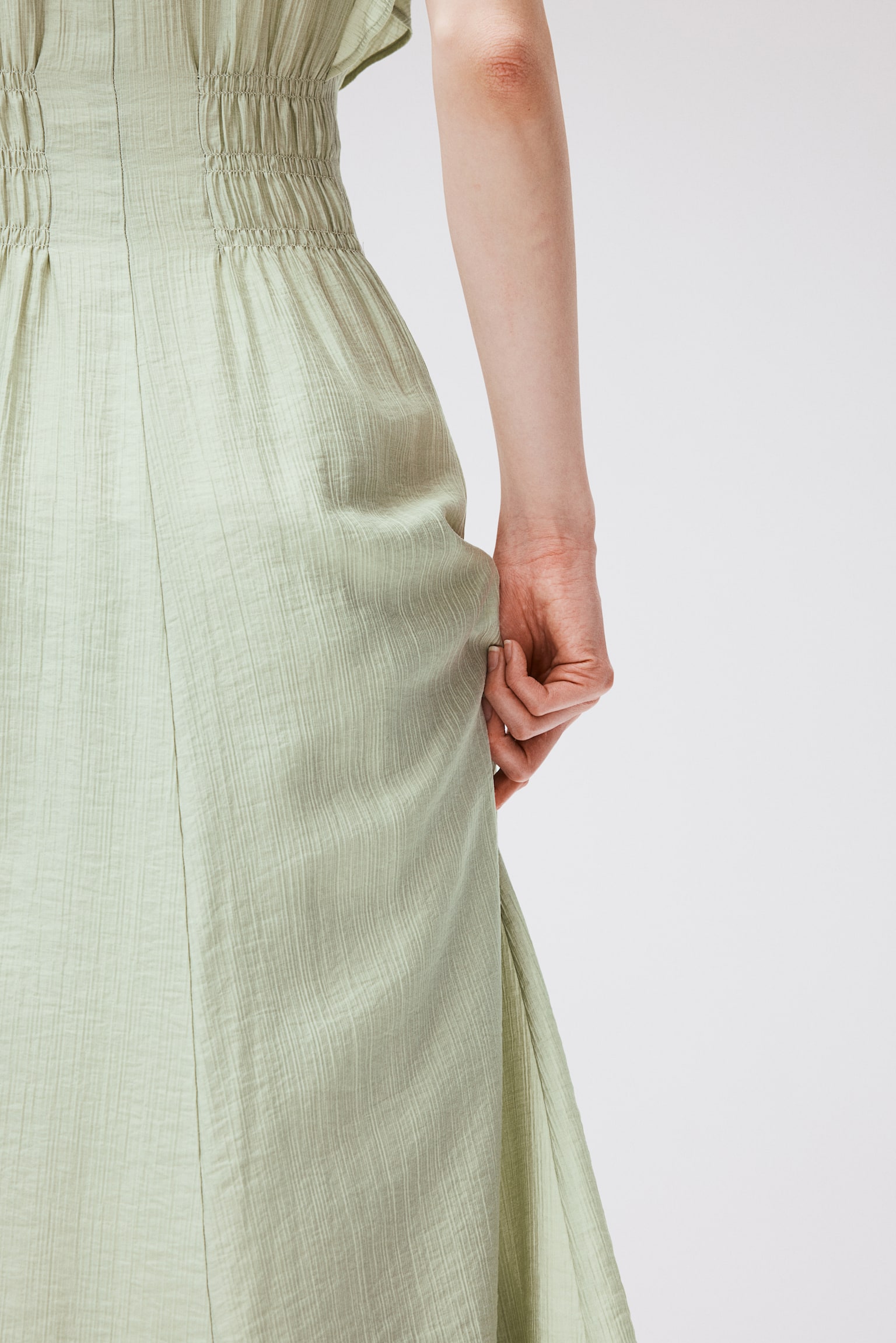 Long Smock Waist Dress - Pistachio green/Black/Light pink/Cream - 5