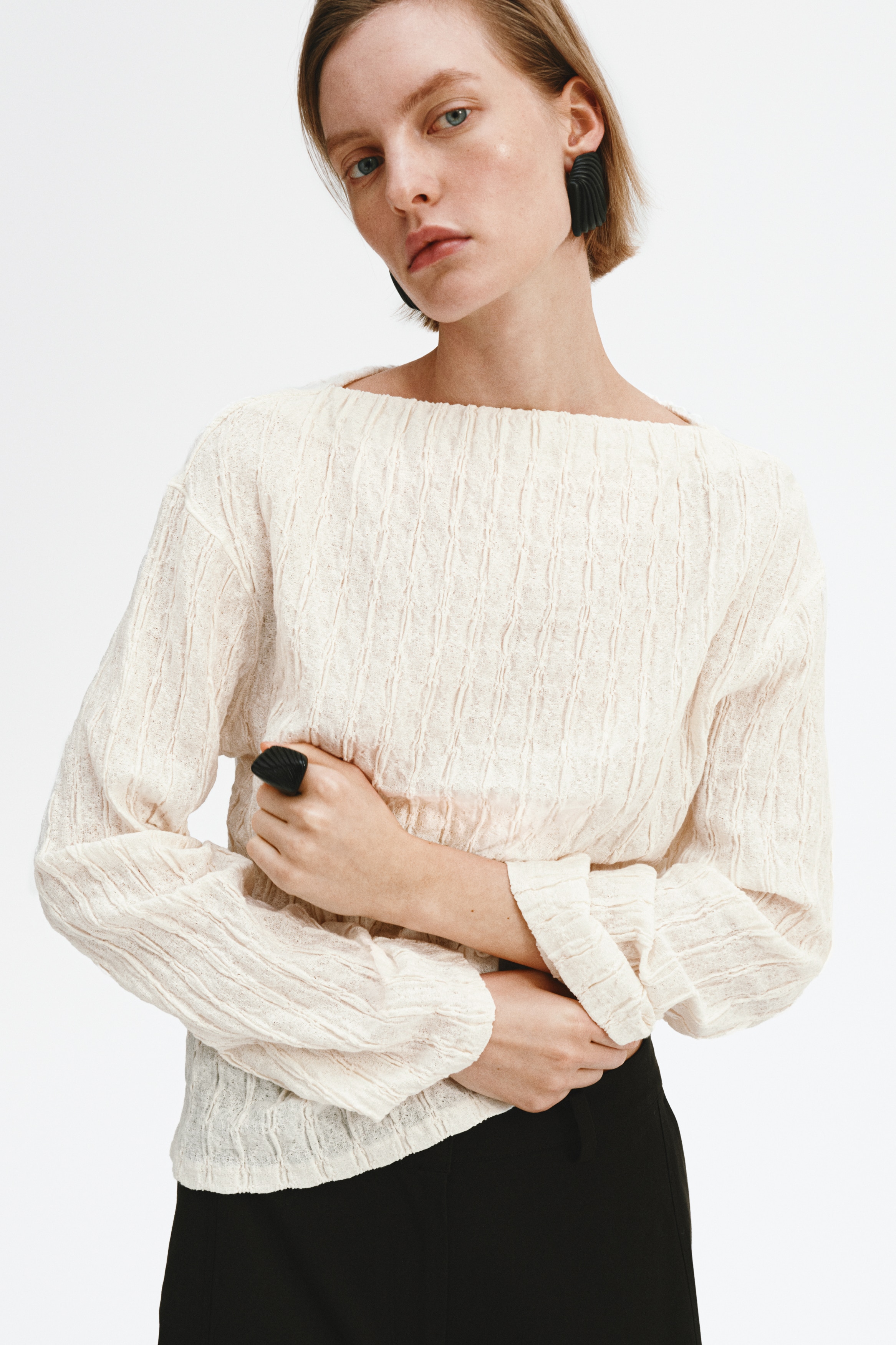 T-shirt femme col bateau Noir Thermal