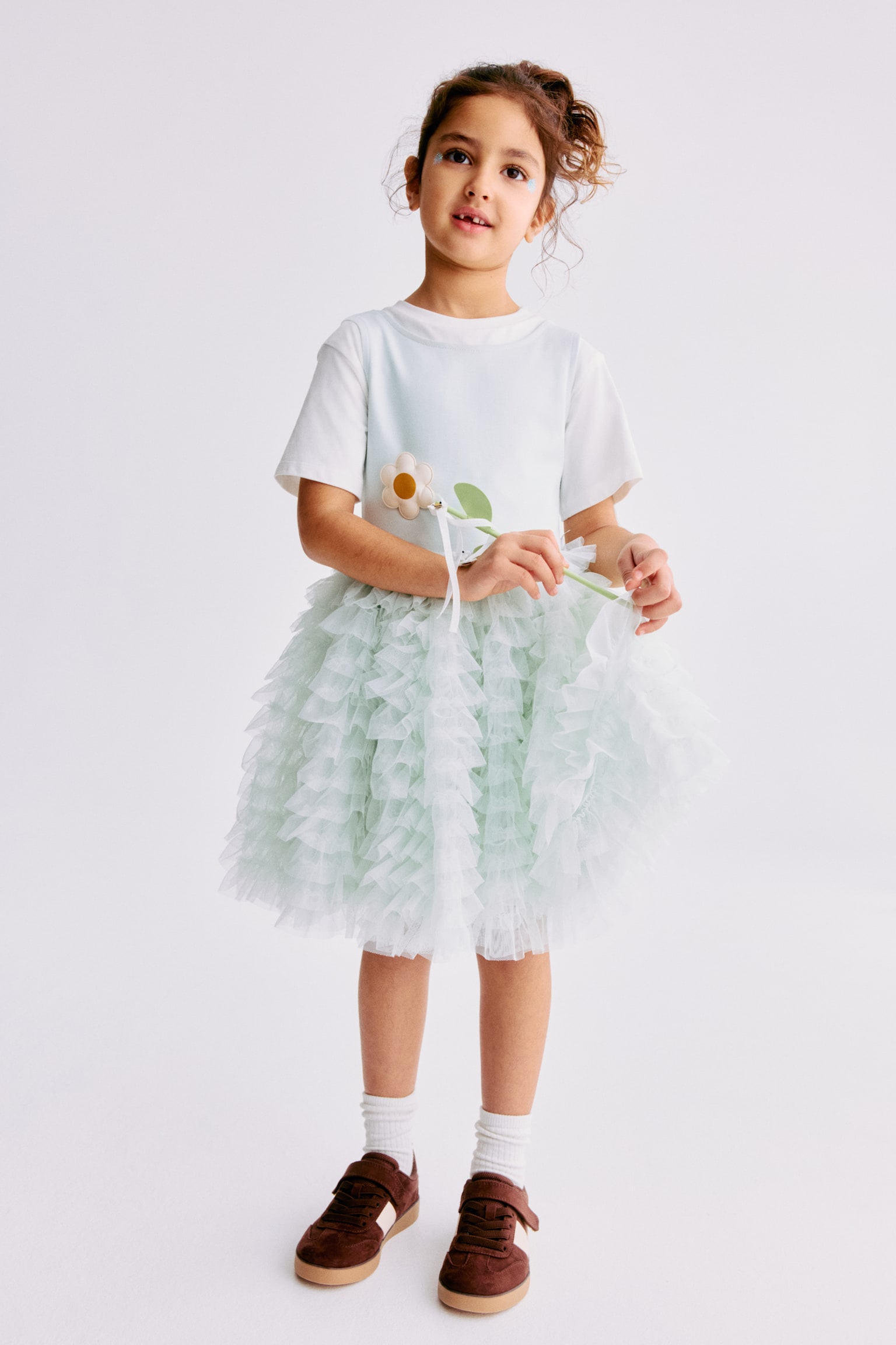 Flared-skirt dress - Light green/Pink/Glittery/White - 1