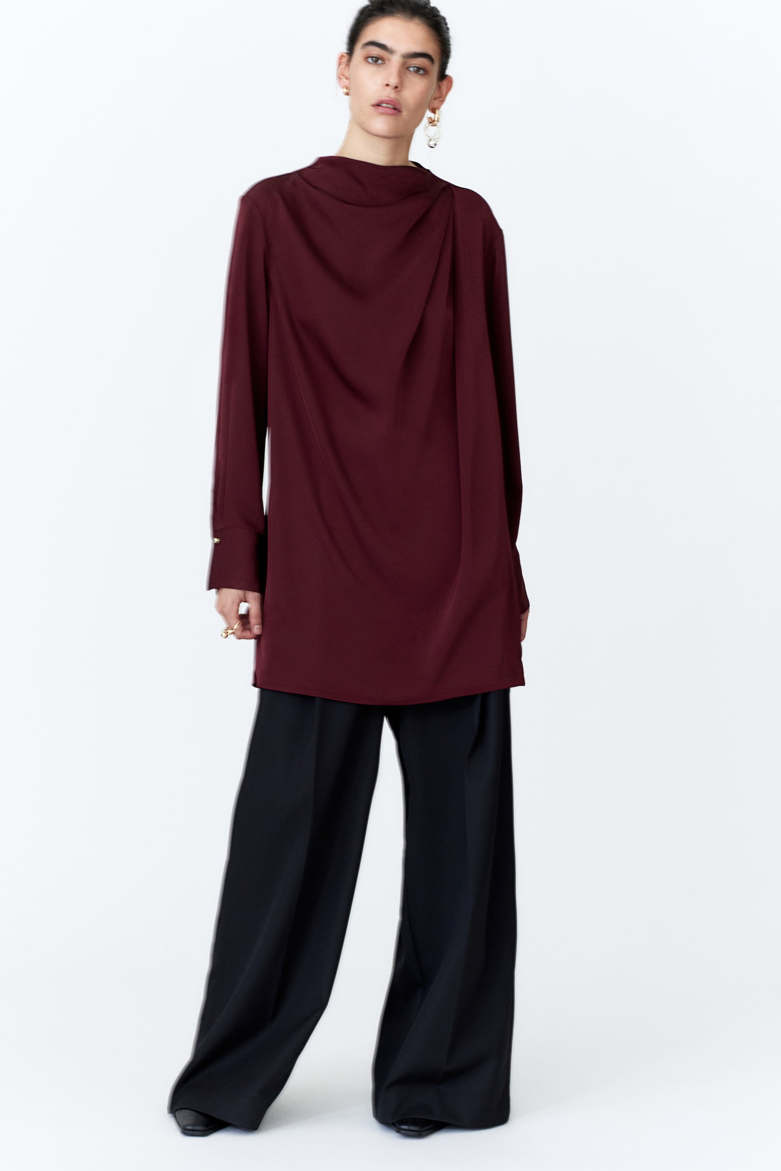 Draped twill dress - Burgundy/Black/Black/Patterned - 6