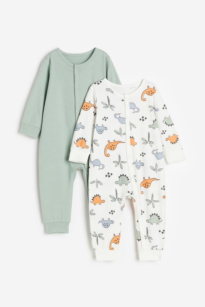 Lot de 2 pyjamas à motif en coton - Blanc/dinosaures/Beige/girafe/Rouge/coccinelle/Bleu foncé/motif - 1