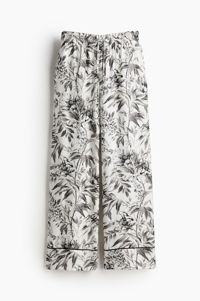 Wide-cut Pull-on Pants - White/gray floral - 1