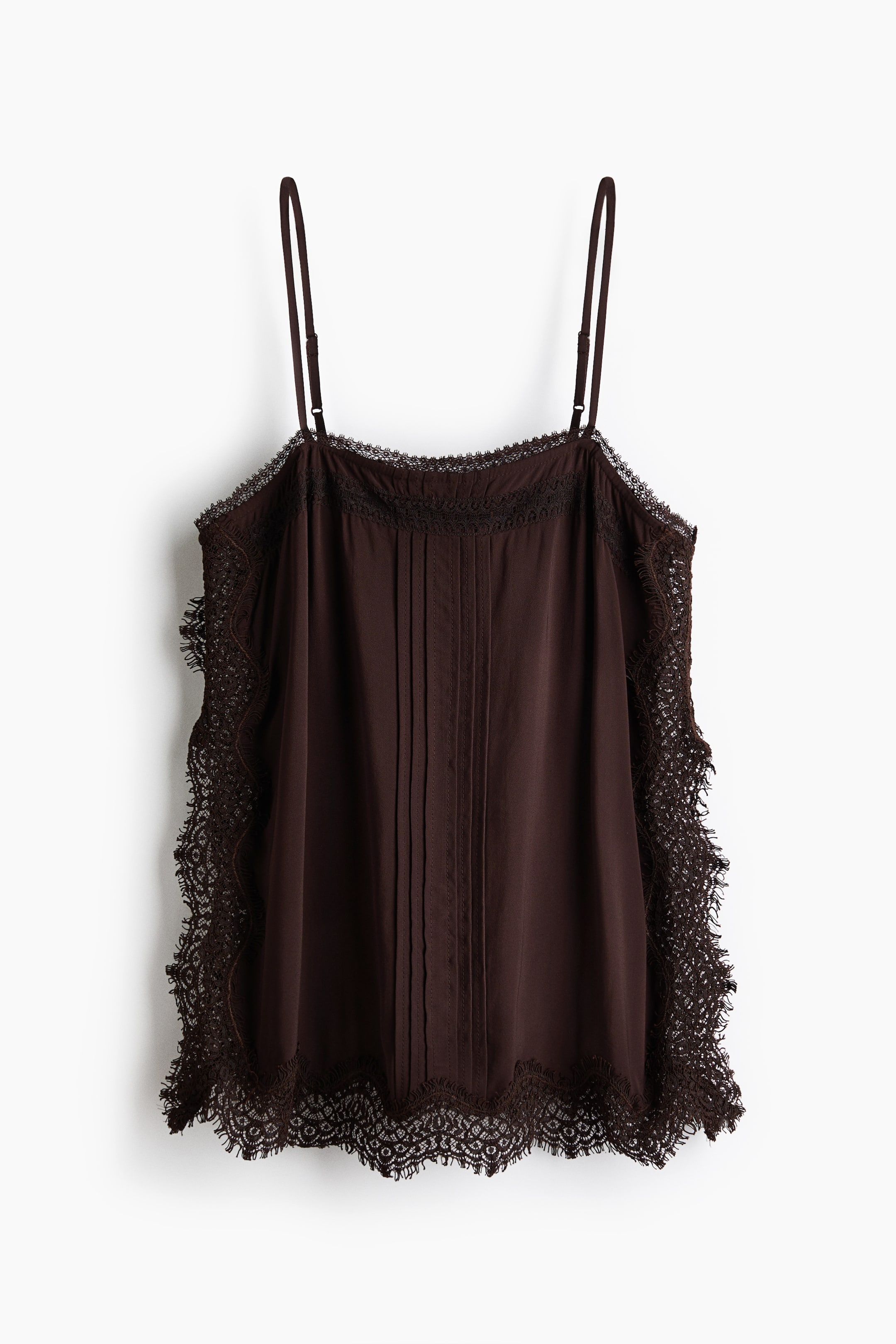 Zobraziť väčší obrázok: Lace-trimmed viscose top - Tmavohnedá - ŽENY | H&M SK 1