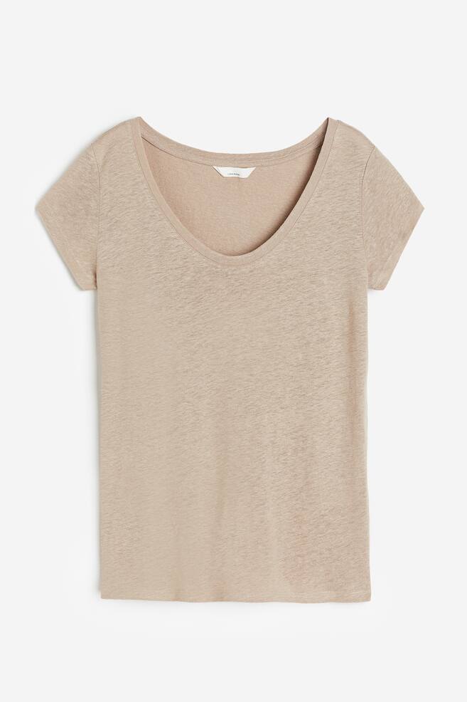 Linen-blend T-shirt - Mole/White/Dark blue - 2
